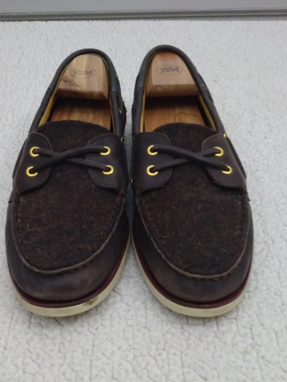 Sperry Gold Cup Dark Brown Leather/Wool Boat Shoes  10.5